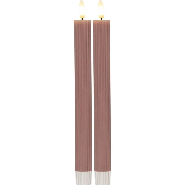 LED Antikljus pair-set Flamme Stripe 25 cm Gammelrosa