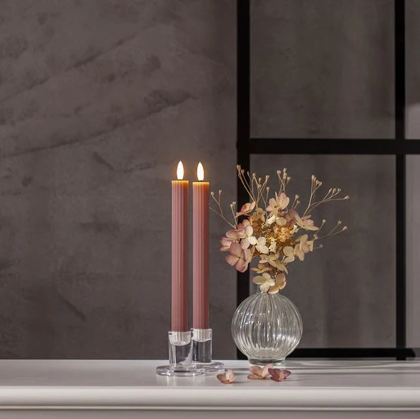 LED Antikljus pair-set Flamme Stripe 25 cm Gammelrosa