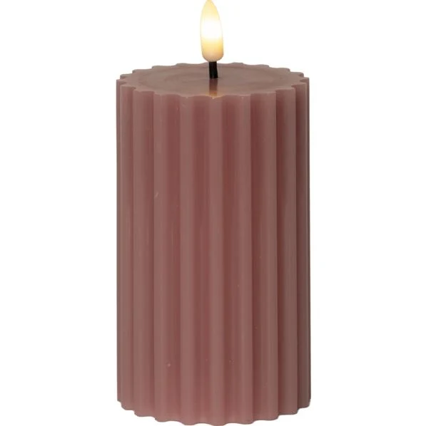 LED Blockljus Flamme Stripe Gammelrosa 15 cm