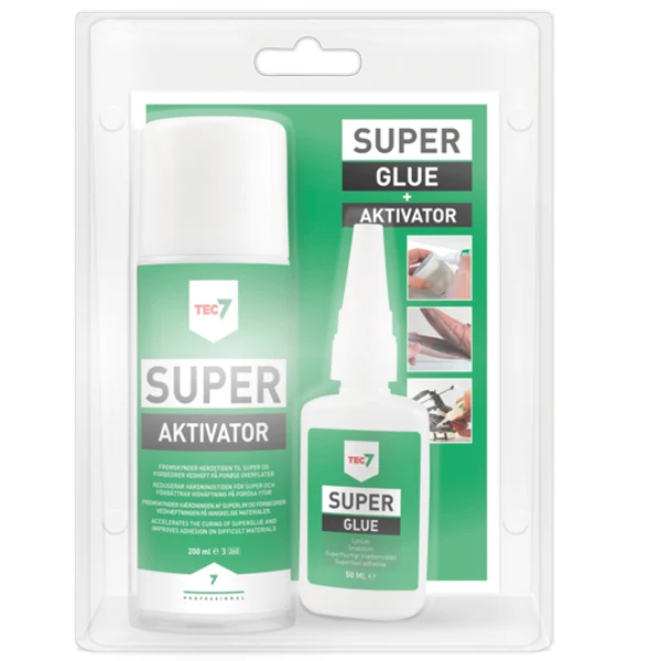 Tec7, Superlim och aktivator, 50ml + 200ml, Transparent