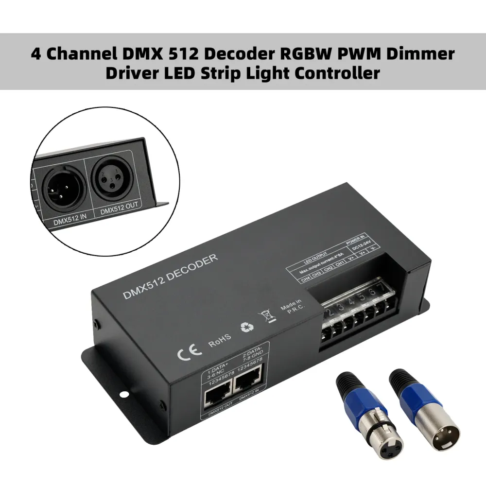 4 Channel DMX 512 DECODER RGBW PWM Dimmer Driver LED Strip Light Controller