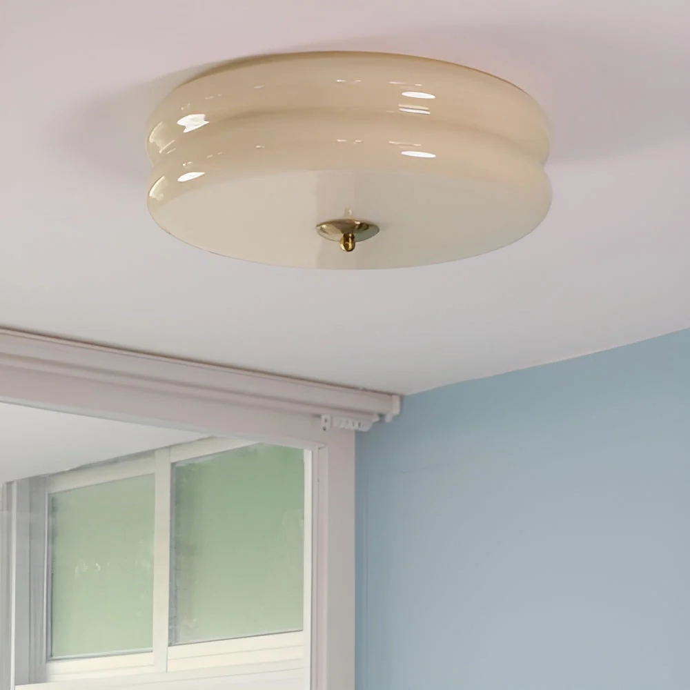 BauhausGleam - Taklampa i Krämfärgat Glas - Rund Utanpåliggande LED-Lampa