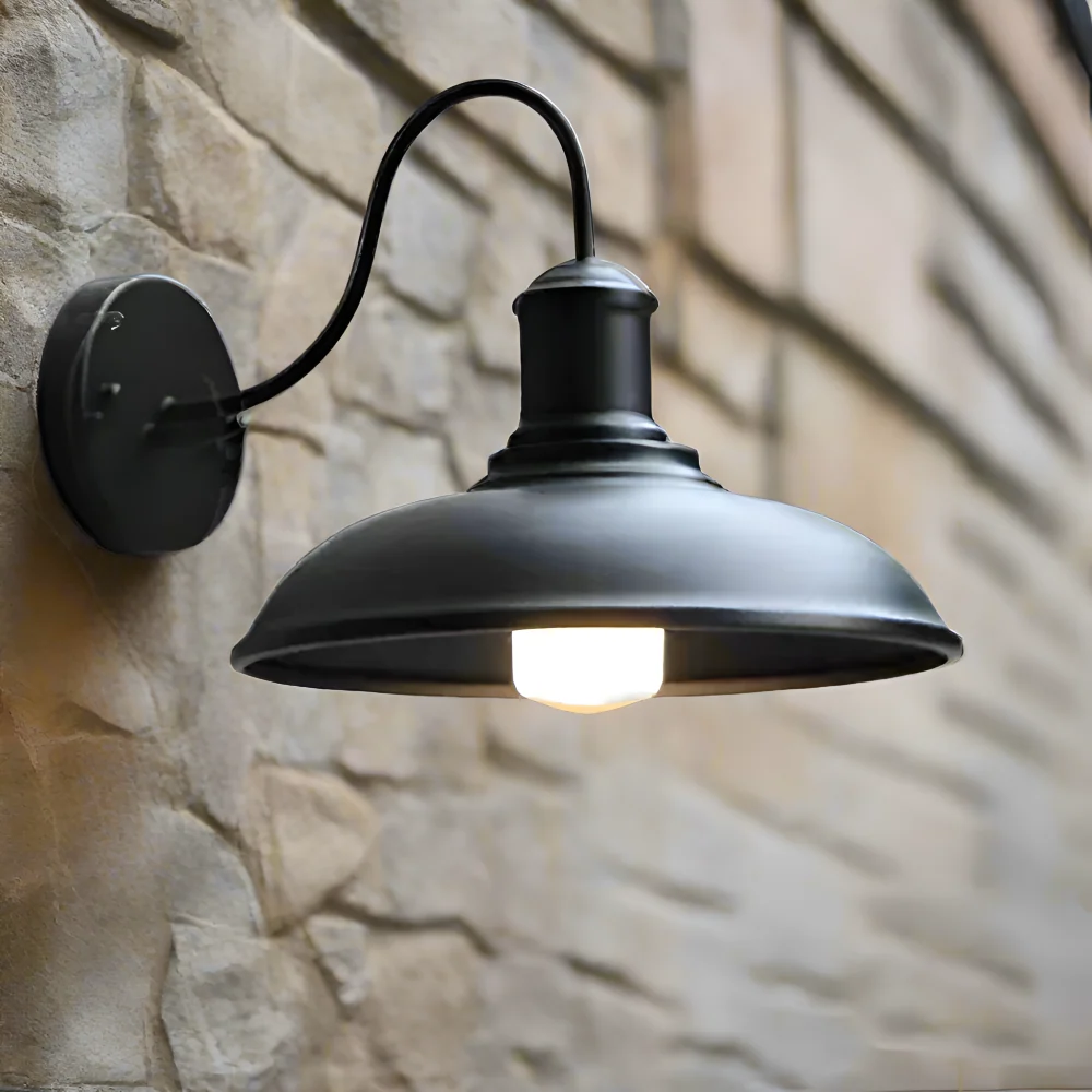 Rustik Järn Vägglampa - Utomhusvägglampa Skål-design för Industriell Belysning Svart