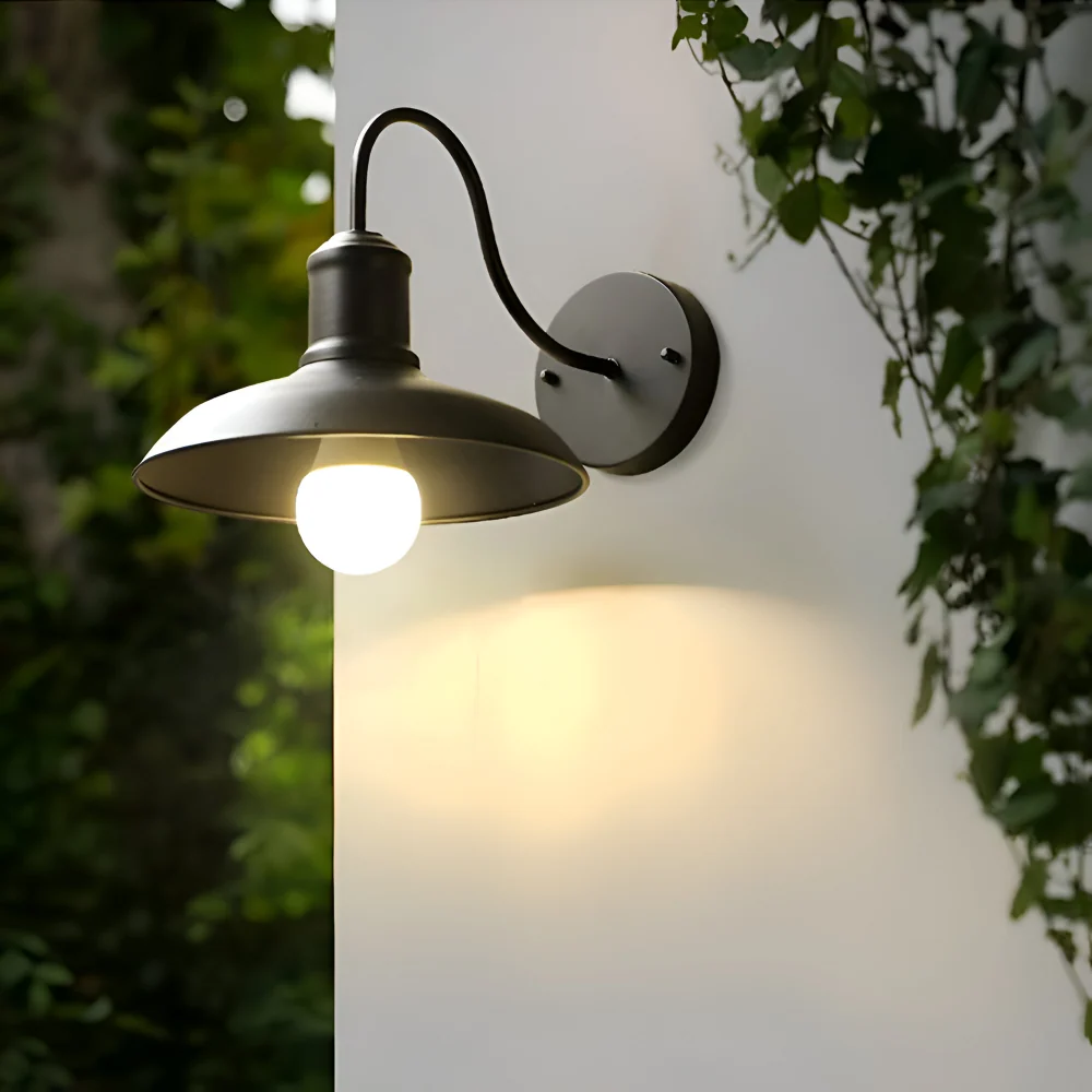Rustik Järn Vägglampa - Utomhusvägglampa Skål-design för Industriell Belysning Svart