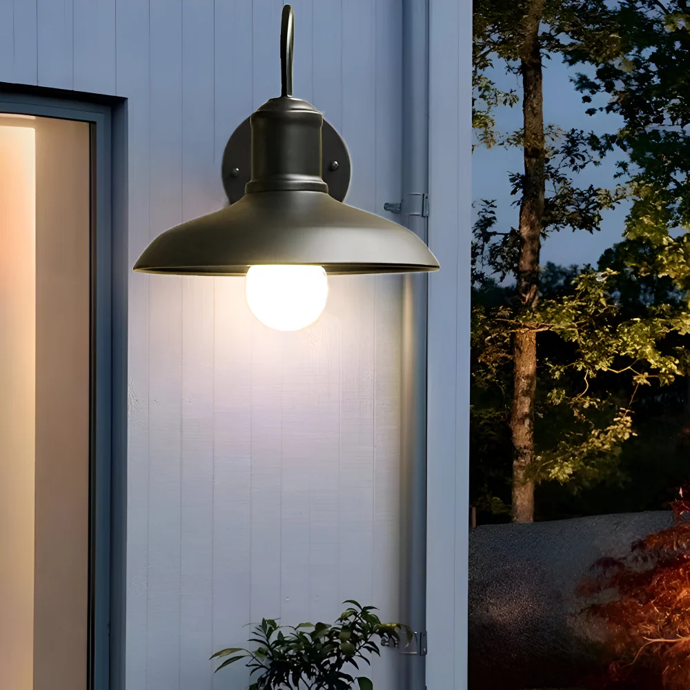 Rustik Järn Vägglampa - Utomhusvägglampa Skål-design för Industriell Belysning Svart
