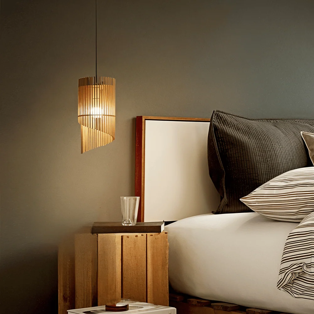 SpiraWood Taklampa - Konstnärlig Cylindrisk Lampa i Trä