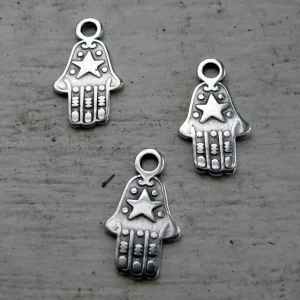 Berlock Silverfärgad - Hamsa med Stjärna set om tre