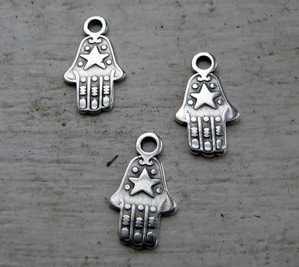 Berlock Silverfärgad - Hamsa med Stjärna set om tre