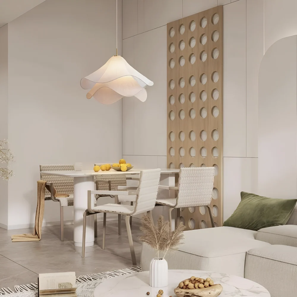 Japandi-inspirerad tygpendellampa - Minimalistisk blommig design taklampa för en lugn atmosfär