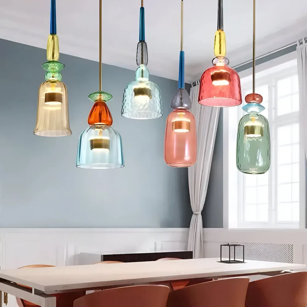 LumiFuse – Flerfärgad Glaspendellampa i Nordic Macaron-Design