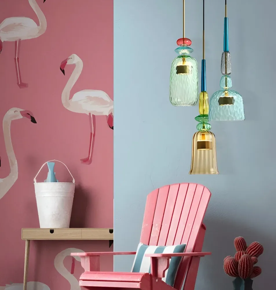 LumiFuse – Flerfärgad Glaspendellampa i Nordic Macaron-Design