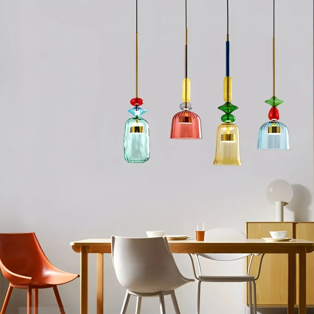 LumiFuse – Flerfärgad Glaspendellampa i Nordic Macaron-Design