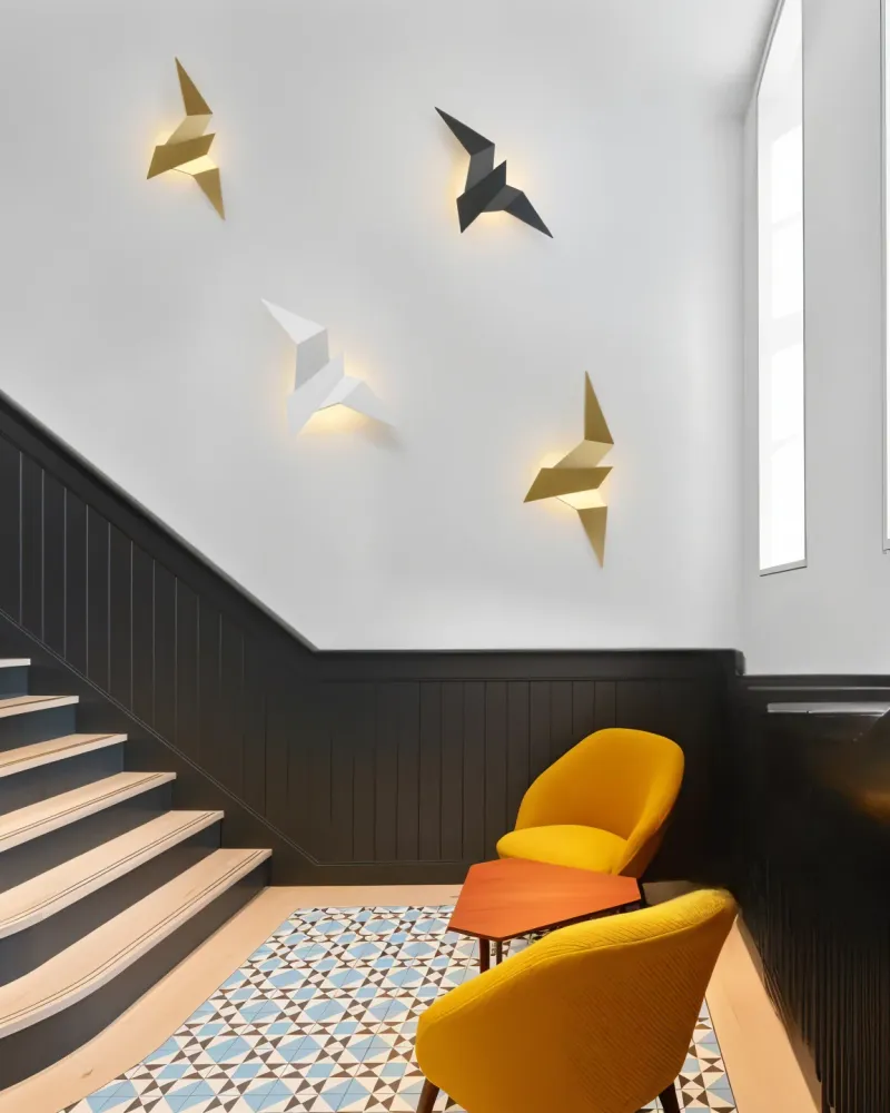 OriTori vägglampa - Geometrisk vägglampa med origamifågel - vägglampa i japansk stil Svart