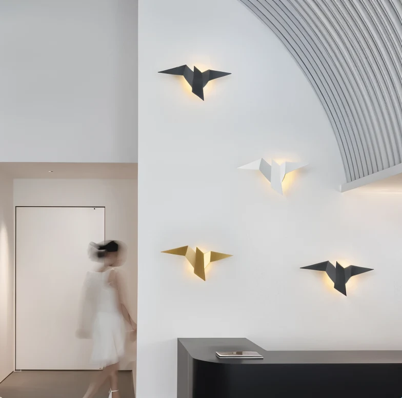 OriTori vägglampa - Geometrisk vägglampa med origamifågel - vägglampa i japansk stil Svart