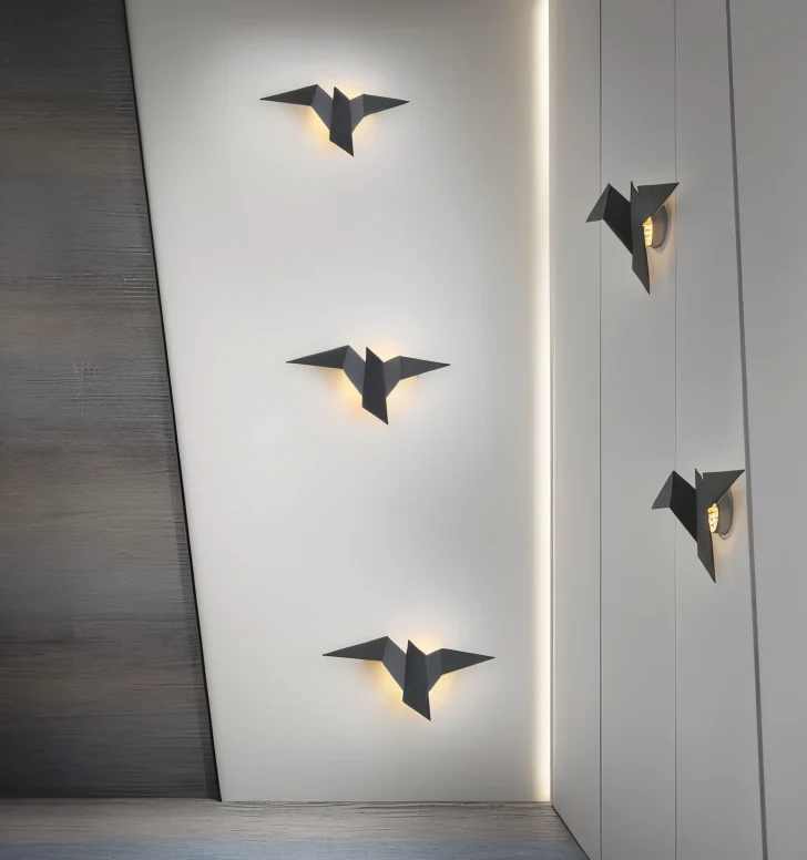 OriTori vägglampa - Geometrisk vägglampa med origamifågel - vägglampa i japansk stil Svart