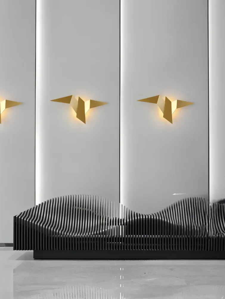 OriTori vägglampa - Geometrisk vägglampa med origamifågel - vägglampa i japansk stil Svart