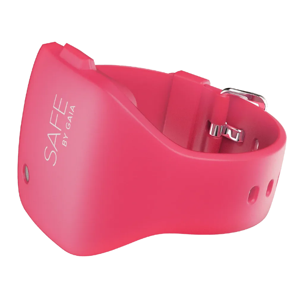 Överfallslarm i sportigt armband SAFE GAIA Neonrosa