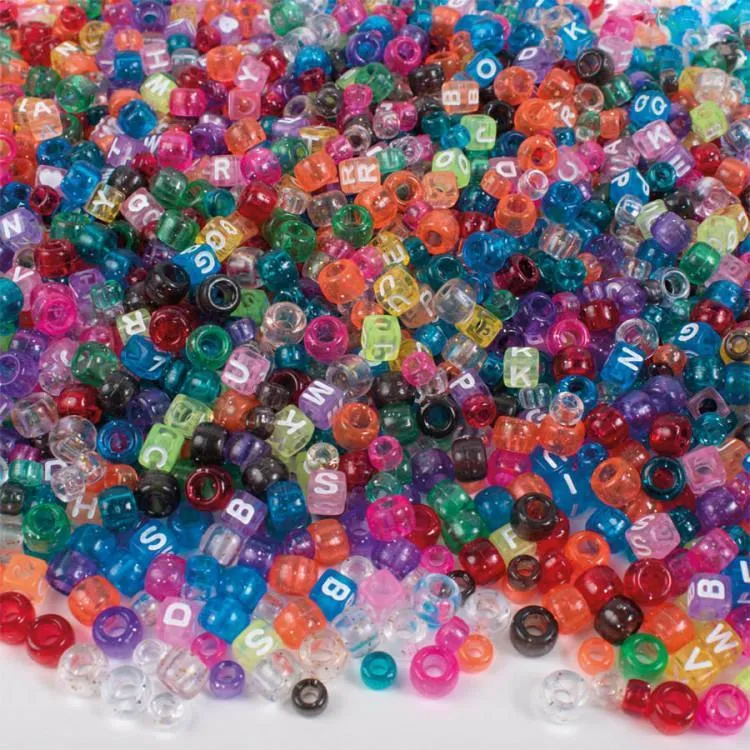 Plastpärlor, Bokstavspärlor Kongo & -Z (ej ÅÄÖ), runda/fyrkantiga, 7-9mm, färgade, 1000 pärlor/fp