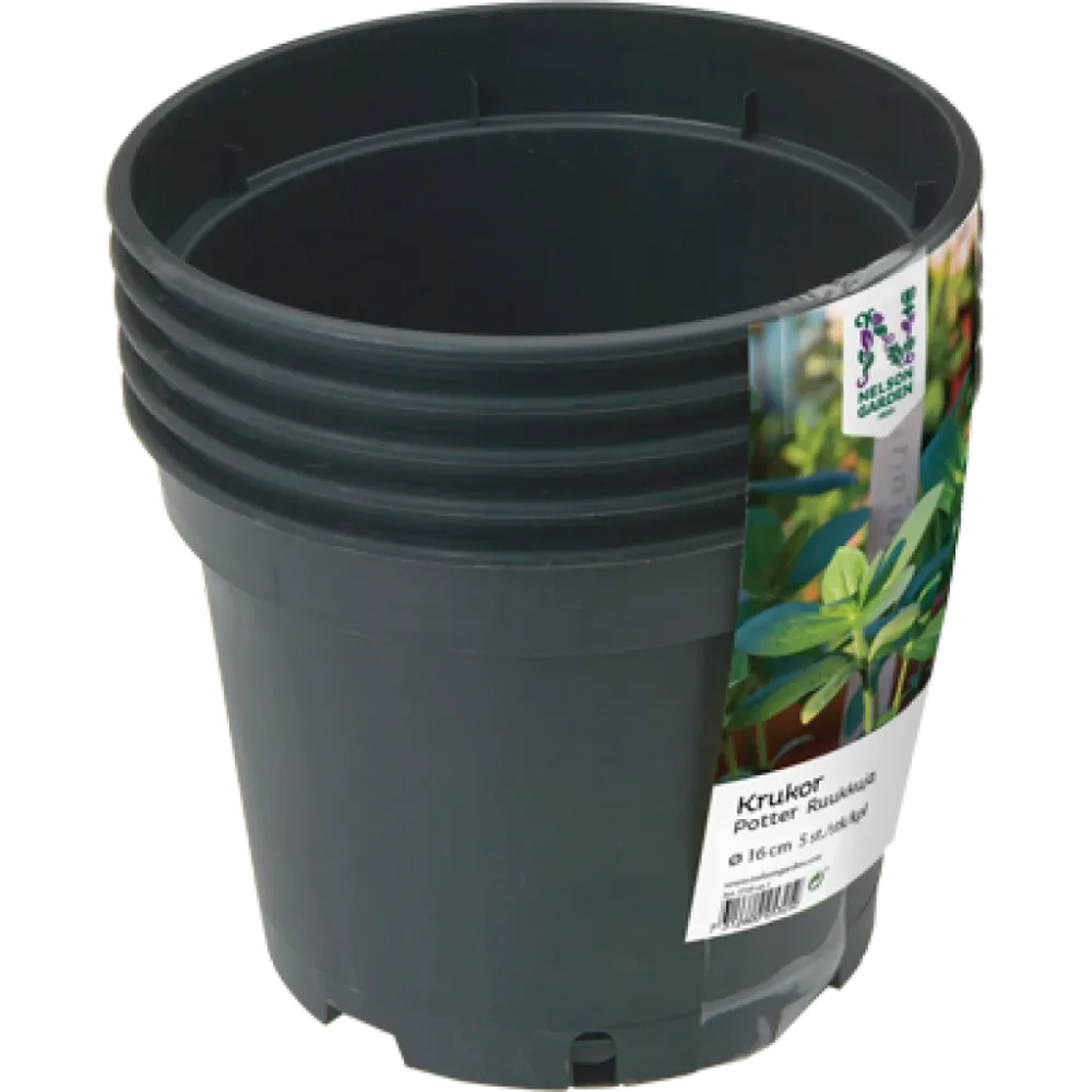 Rund Svart Plastkruka – Sturdy och Praktisk