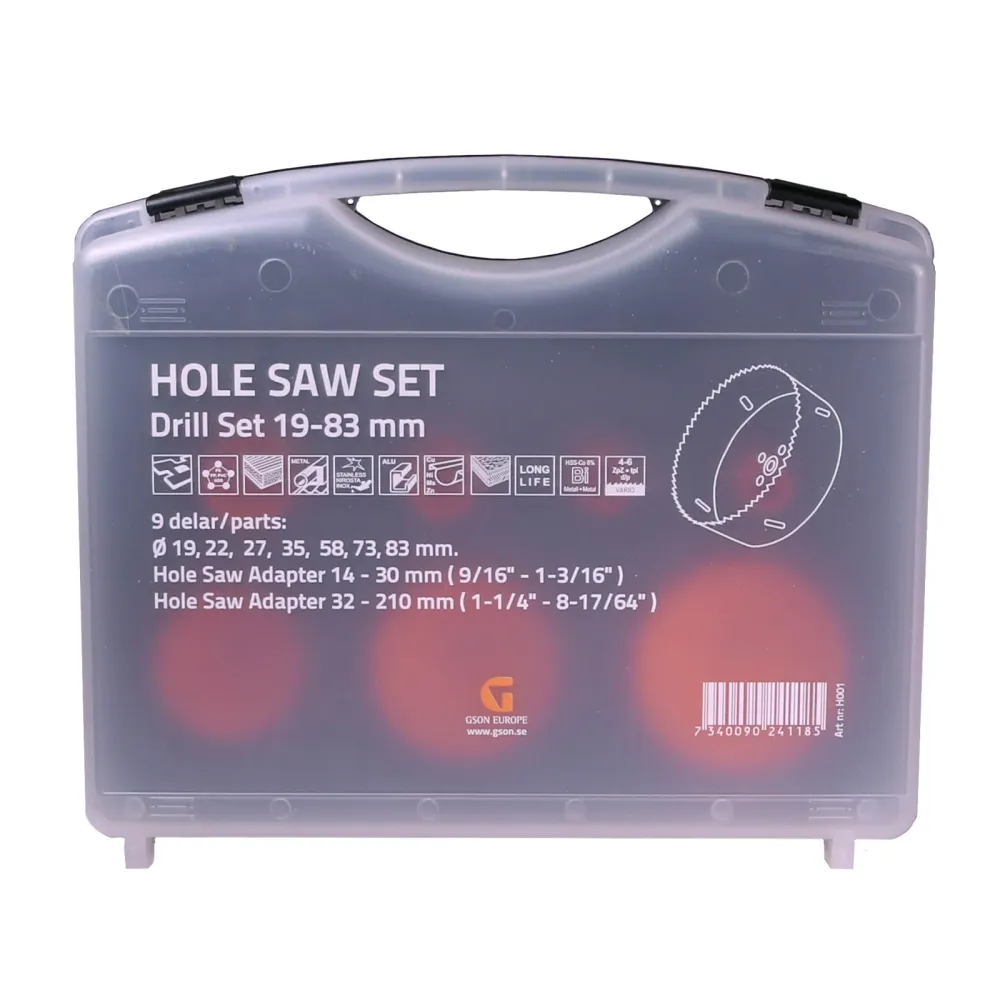 Hole Saw Bi-Metal Cobolt Adjust 9 delar 19,22,27,35,58,73,83 mm