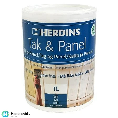 Herdins Tak- & Panelvitt Helvit 1L – Vattenbaserad färg för tak och panel 1l