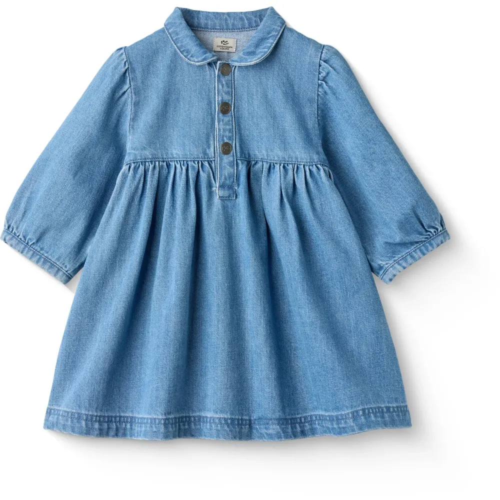 COPENHAGEN COLORS Indigo Blue Washed Chemical-free Denim Klänning W. Puff Ärmar 92