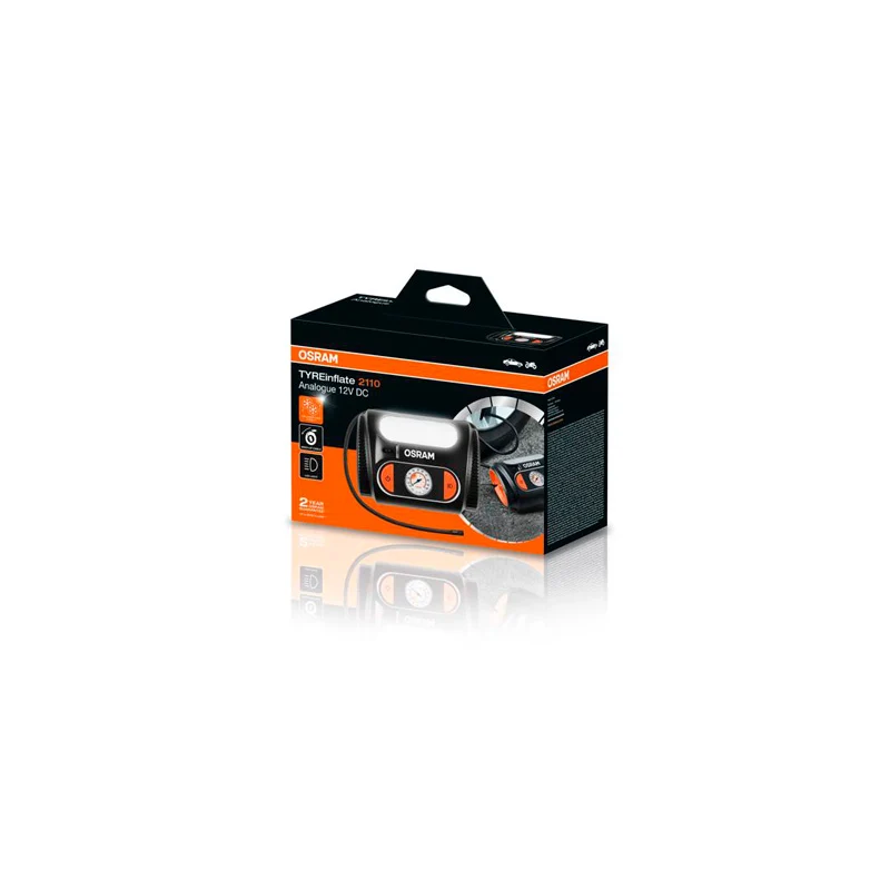 Osram TYREinflate 2110 - Dækpumpe med analogt manometer, 12V, 3m kabel