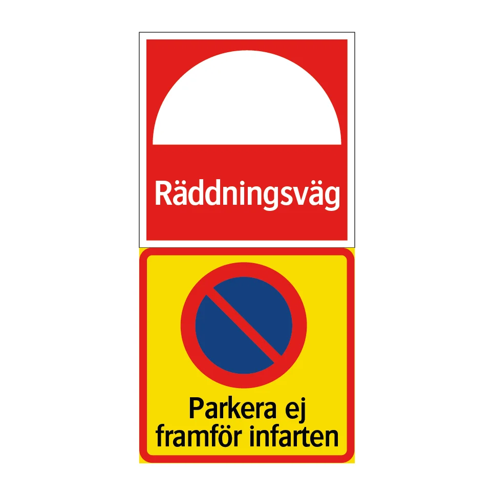 Räddningsväg parkera ej framför infarten 200x400mm