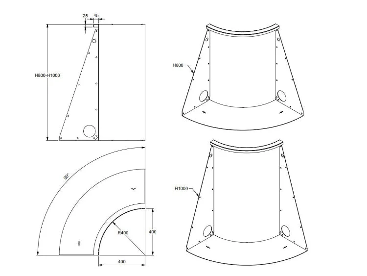 Stödmur i cortenstål – invändig 90° – radie 30/40 cm