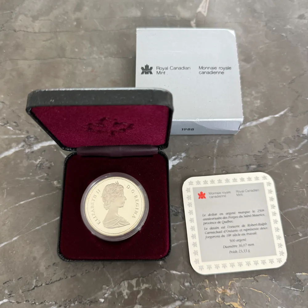 1 kanadensisk dollar 1988 Les Forges du Saint-Maurice Ironworks silvermynt
