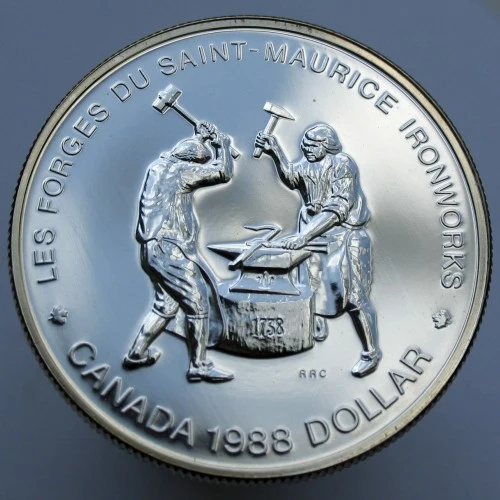 1 kanadensisk dollar 1988 Les Forges du Saint-Maurice Ironworks silvermynt