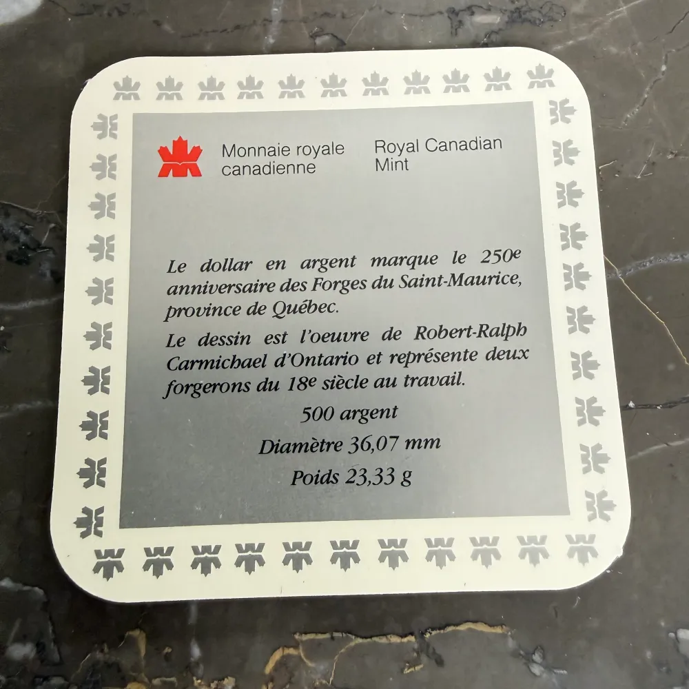 1 kanadensisk dollar 1988 Les Forges du Saint-Maurice Ironworks silvermynt