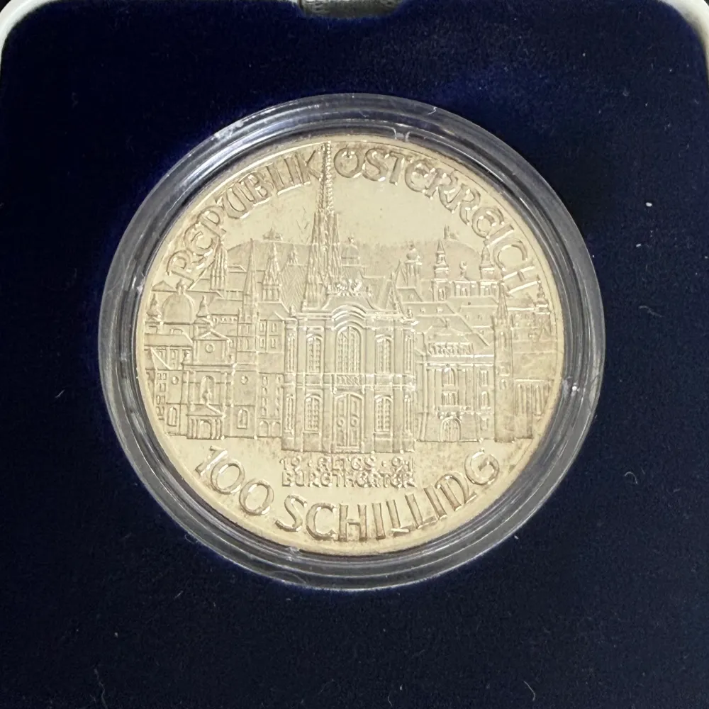 Silvermynt 100 österrikiska shilling Wolfgang Amadeus Mozarts 200:e död 1991