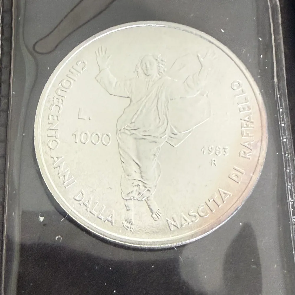 Silvermynt 500 1000 Lire Republiken San Marino V Hundraårsminnet av födelse Raffaello Sanzio 1983