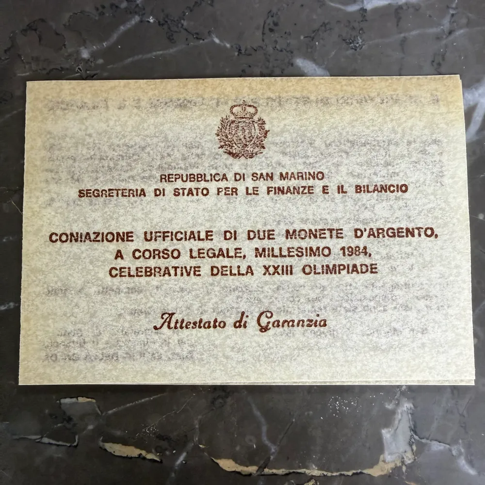 Silvermynt 500 1000 Lire Republiken San Marino XXIII OS 1984