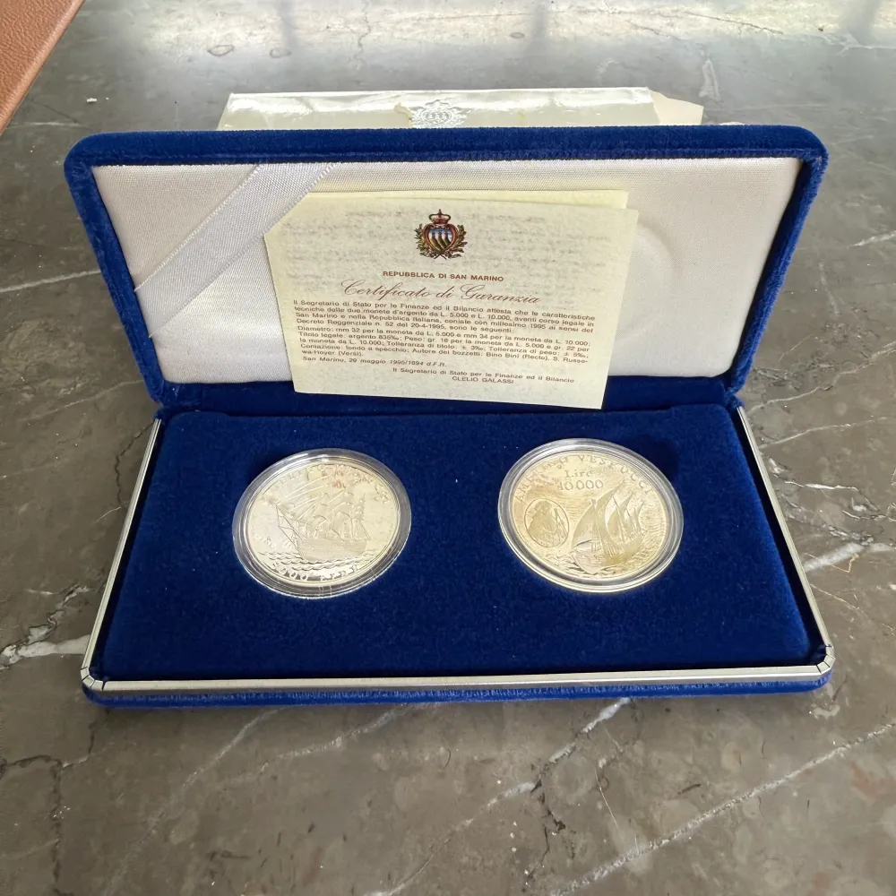 Silvermynt 5000 10000 Lire Republiken San Marino Amerigo Vespucci 1995