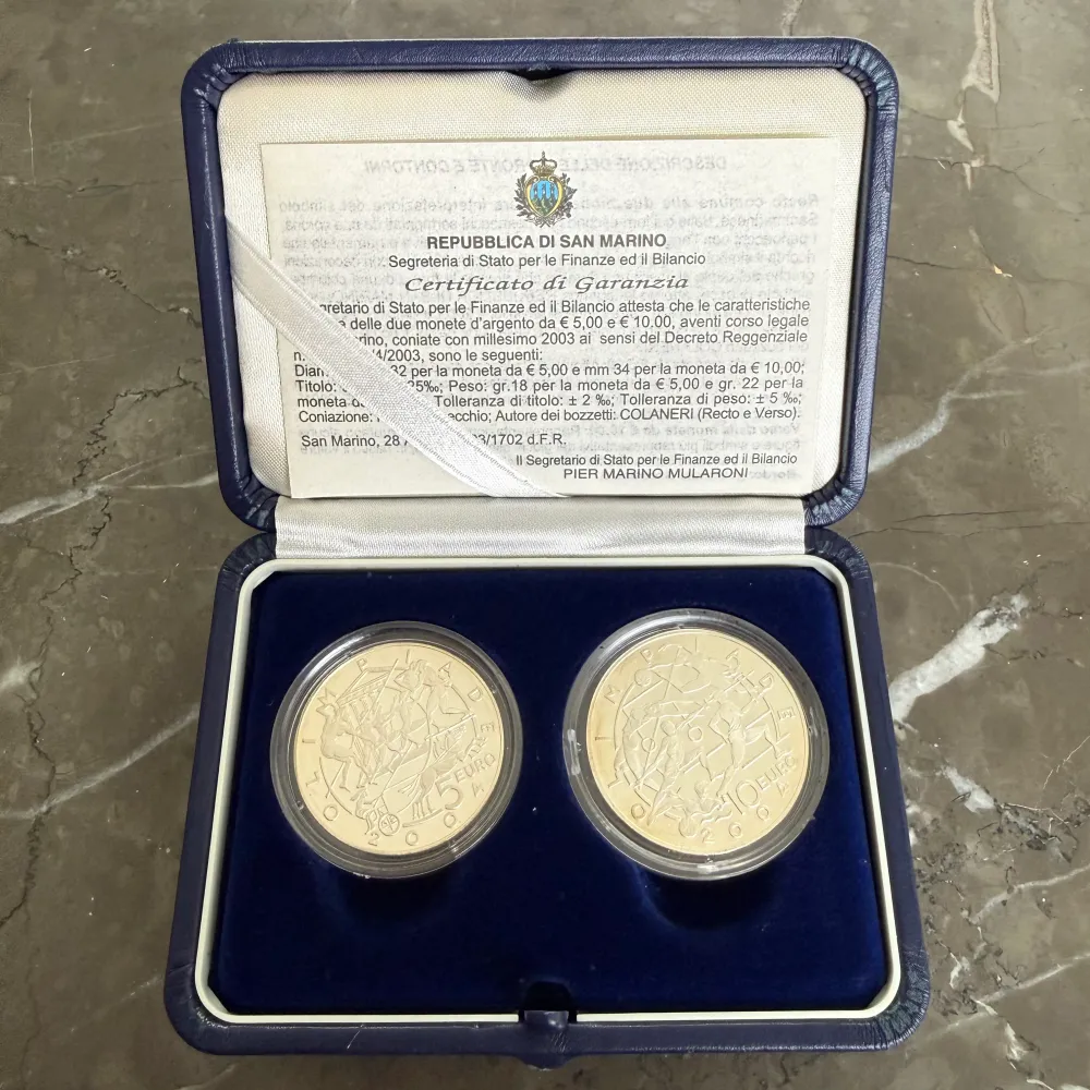 Silvermynt 5 € 10 € Republiken San Marino OS 2004