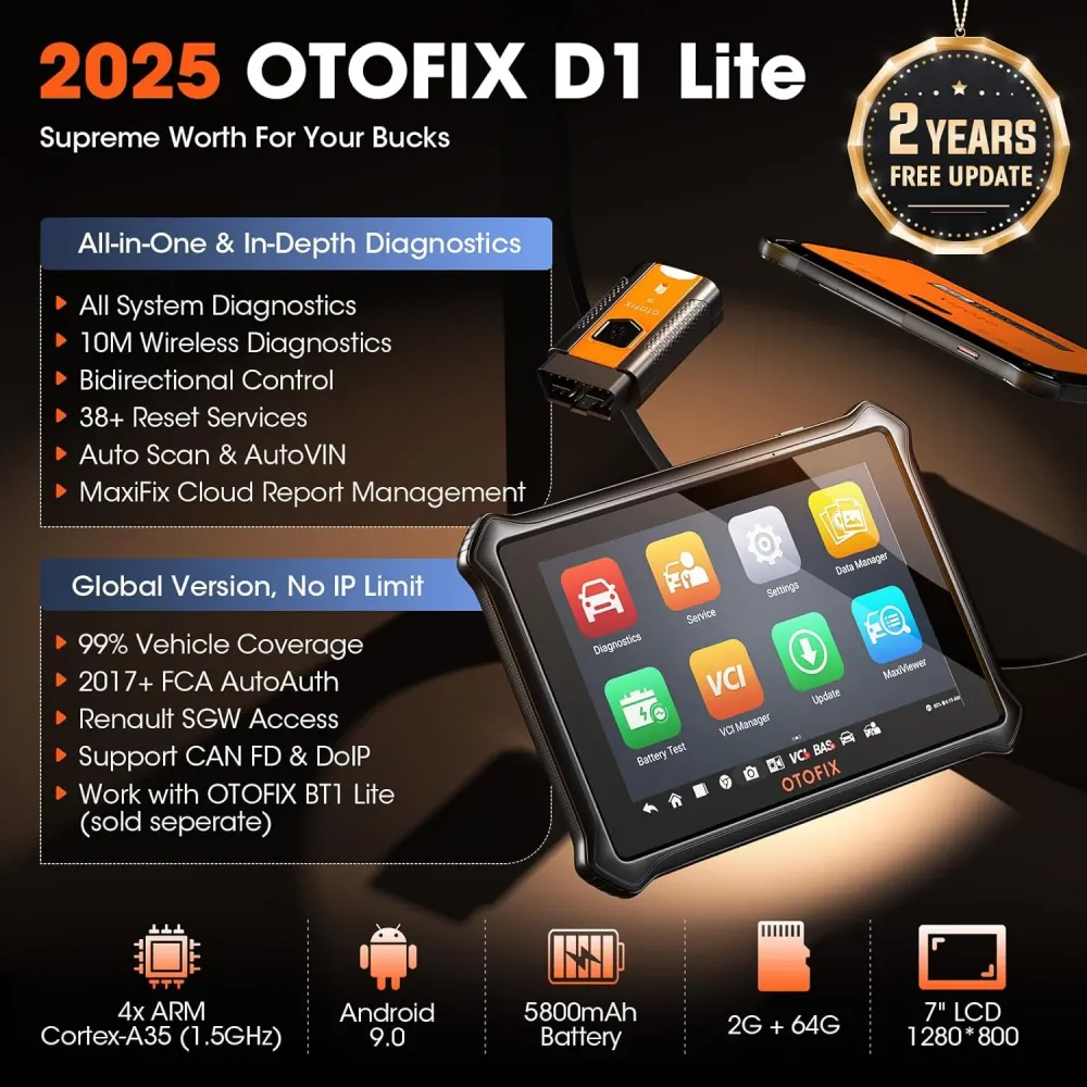 OTOFIX D1 Lite Bidirektional Scan Tool, 2 års komplimang opdatering, 38+ tjenester, Alle system diagnoser