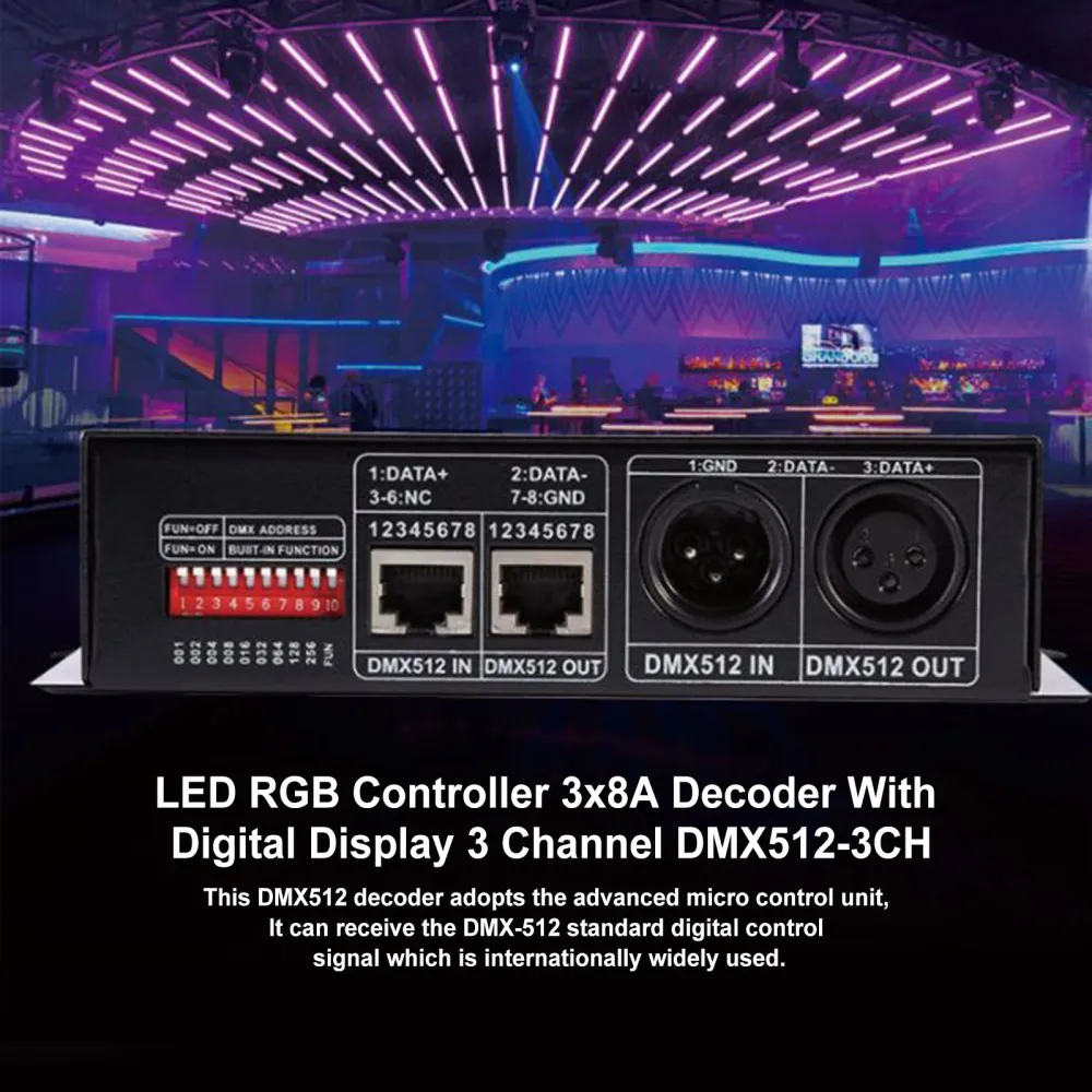 LED RGB Controller 3x8a avkodare med digital display 3-kanal DMX512-3CH