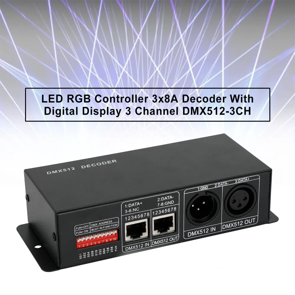 LED RGB Controller 3x8a avkodare med digital display 3-kanal DMX512-3CH