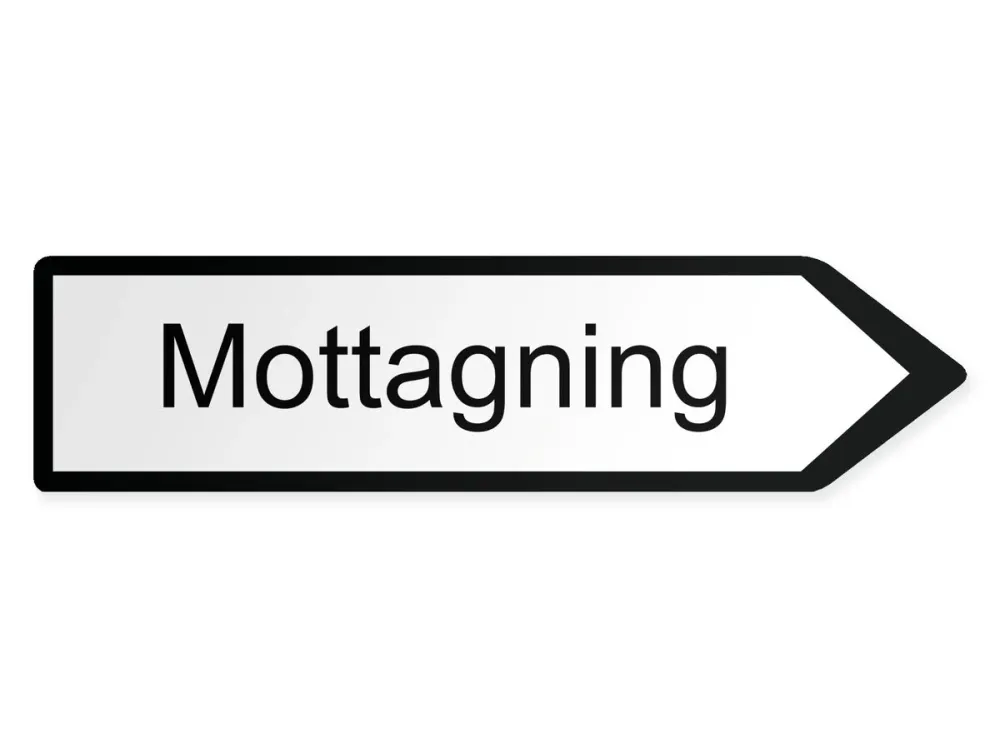 Mottagning Pilskylt - höger, 60 x 15 cm
