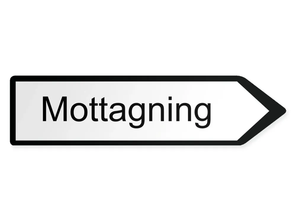 Mottagning Pilskylt - höger, 40 x 10 cm