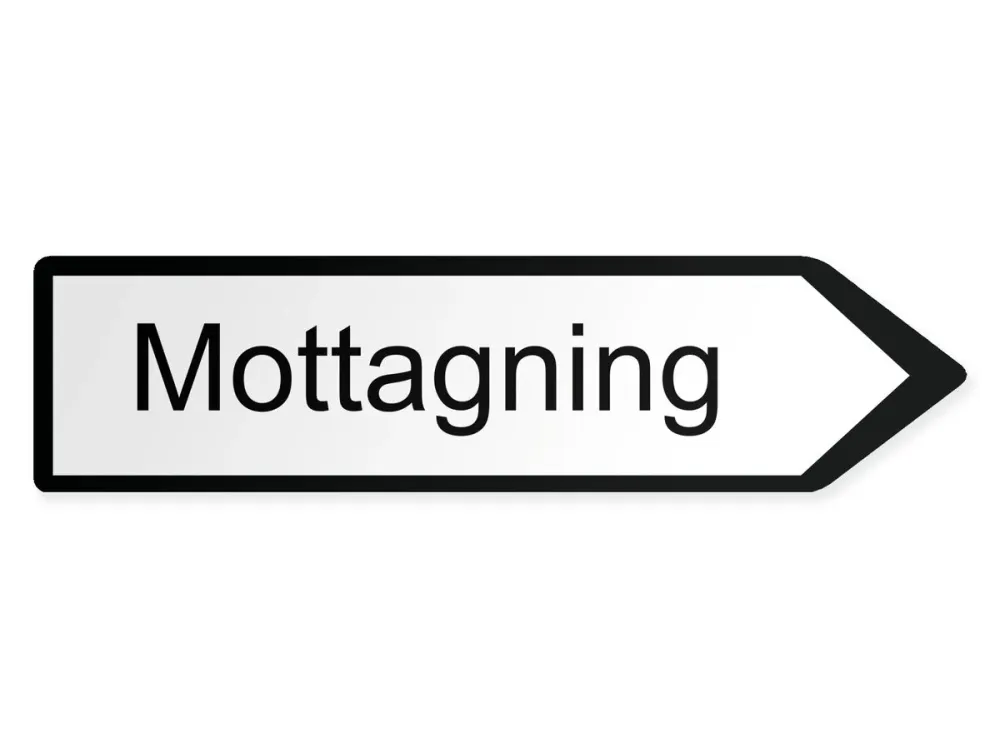 Mottagning Pilskylt - höger, 80 x 20 cm