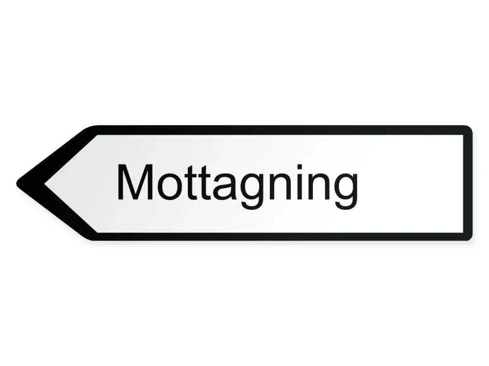 Mottagning Pilskylt - vänster, 40 x 10 cm