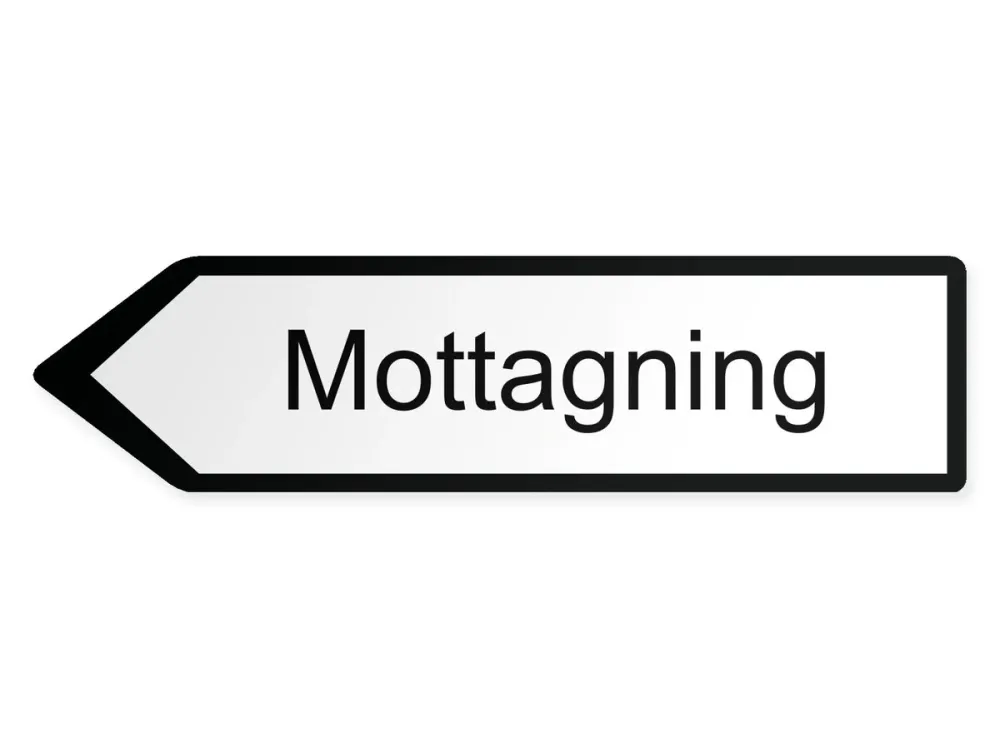 Mottagning Pilskylt – vänster, 60 x 15 cm