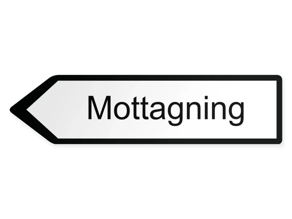 Mottagning Pilskylt - vänster, 80 x 20 cm