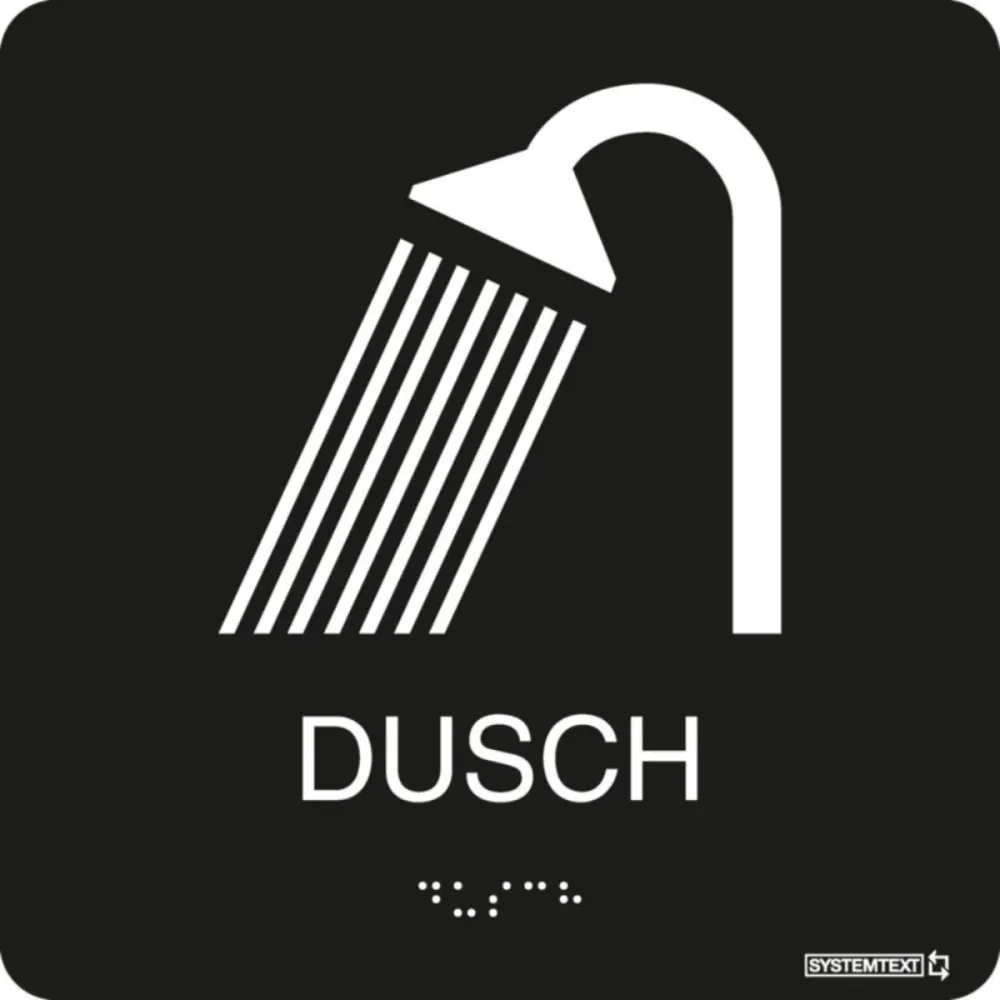 Taktil skylt "Dusch" Svart