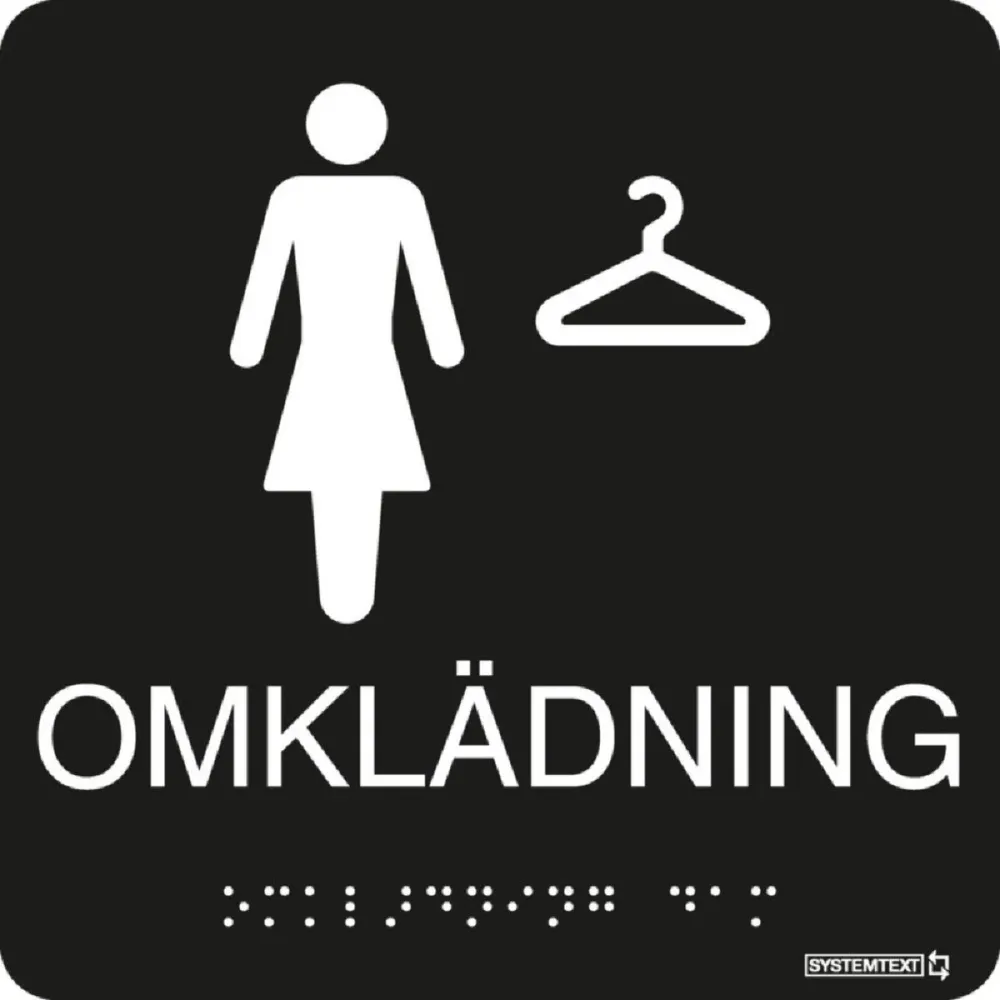 Taktil skylt "Omklädning Damer" Svart