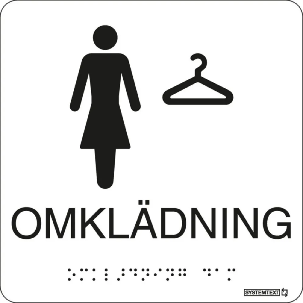 Taktil skylt "Omklädning Damer" Vit