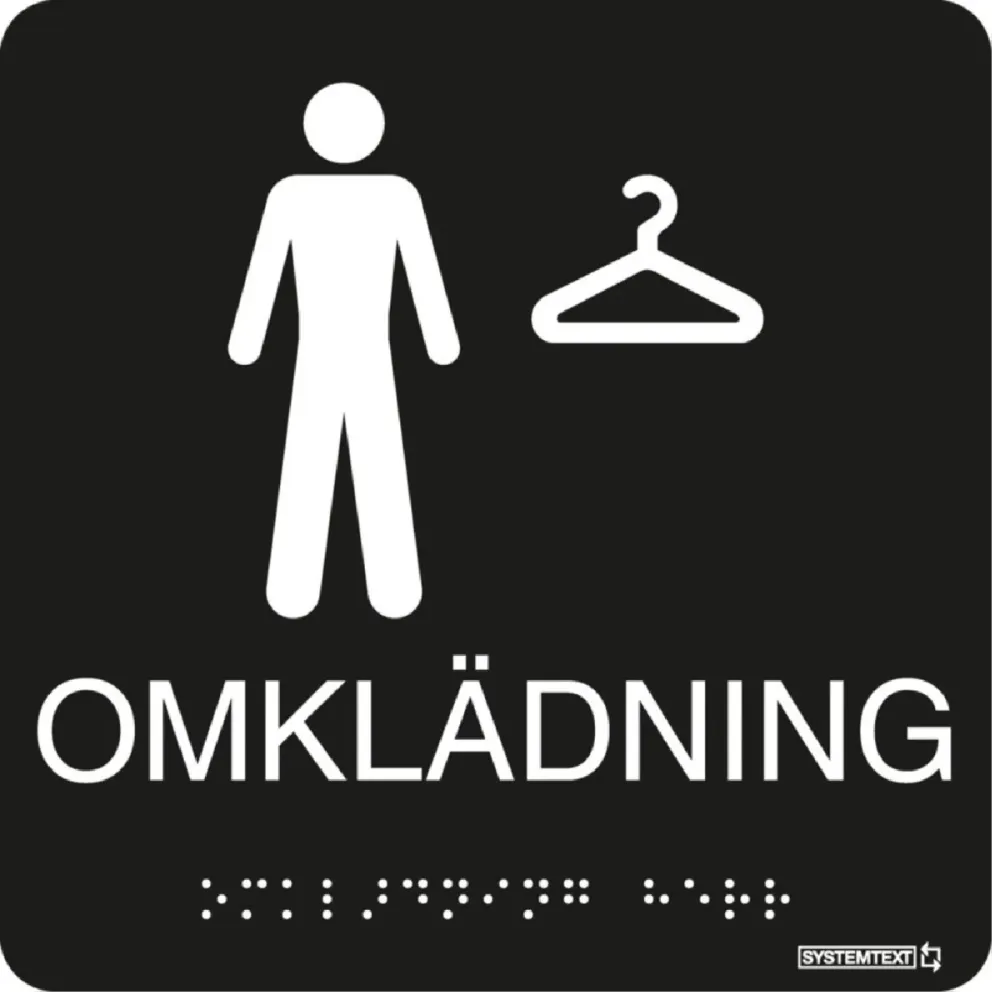 Taktil skylt "Omklädning Herr" Svart